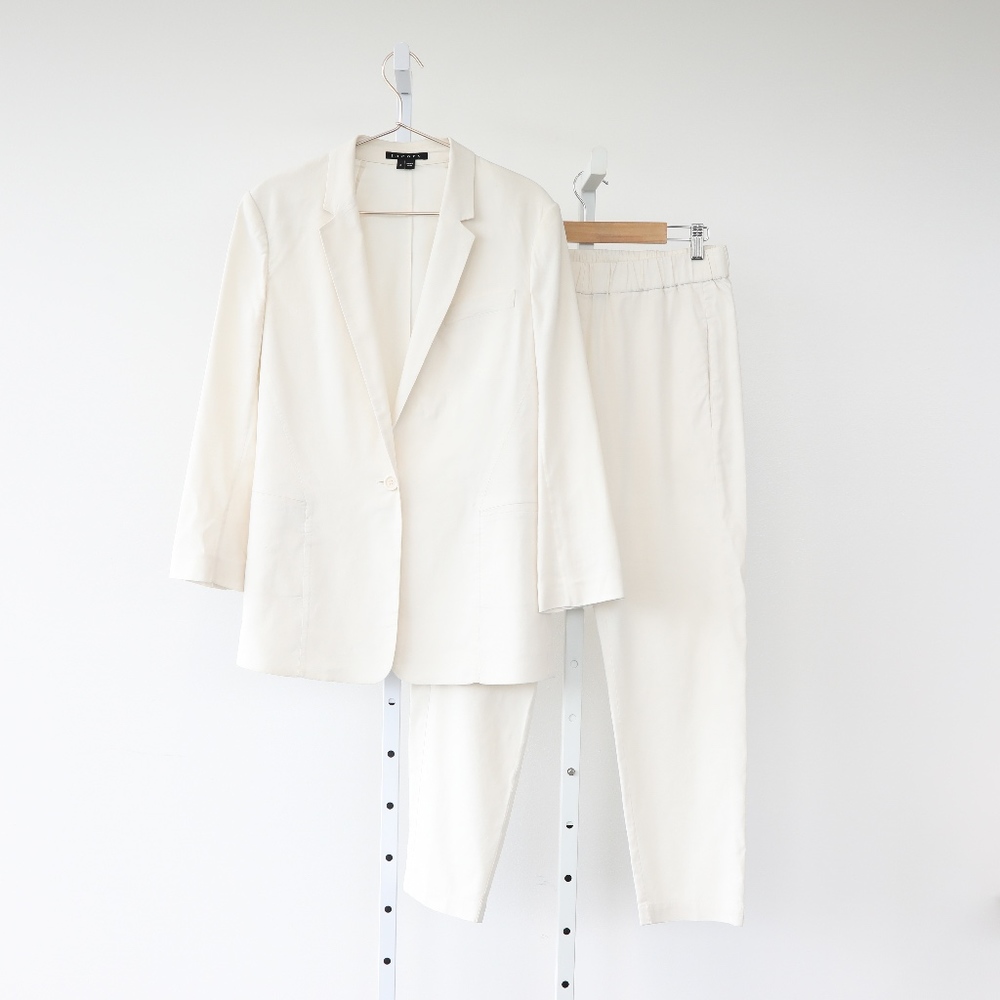 Theory White Linen Blazer + Pants